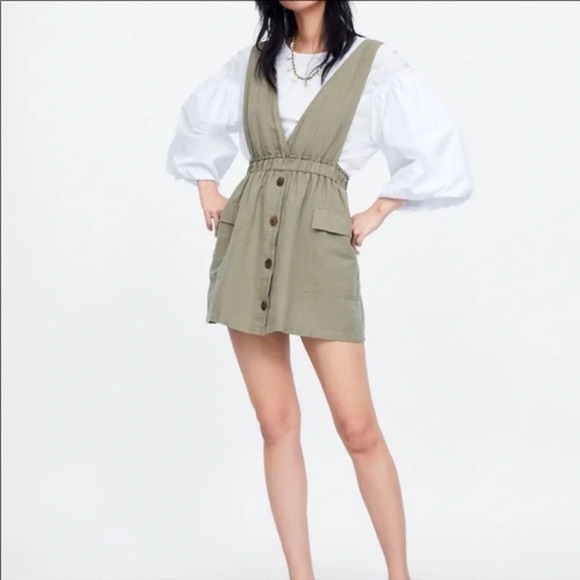 Zara Dresses & Skirts - NWT Zara linen blend pinafore mini  dress Sz XS